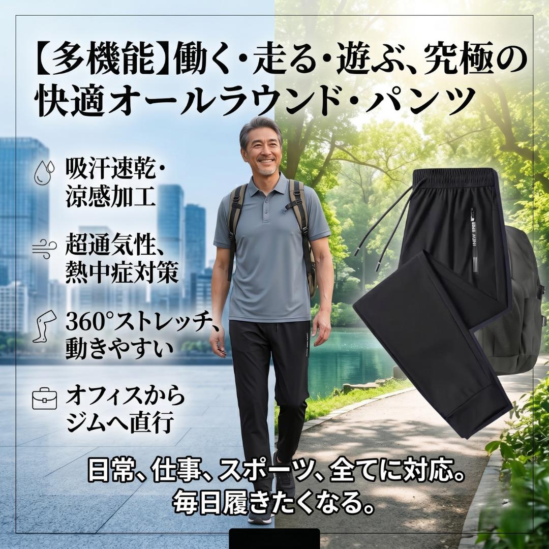 【男女兼用】アイスシルク・多機能プレミアムパンツ